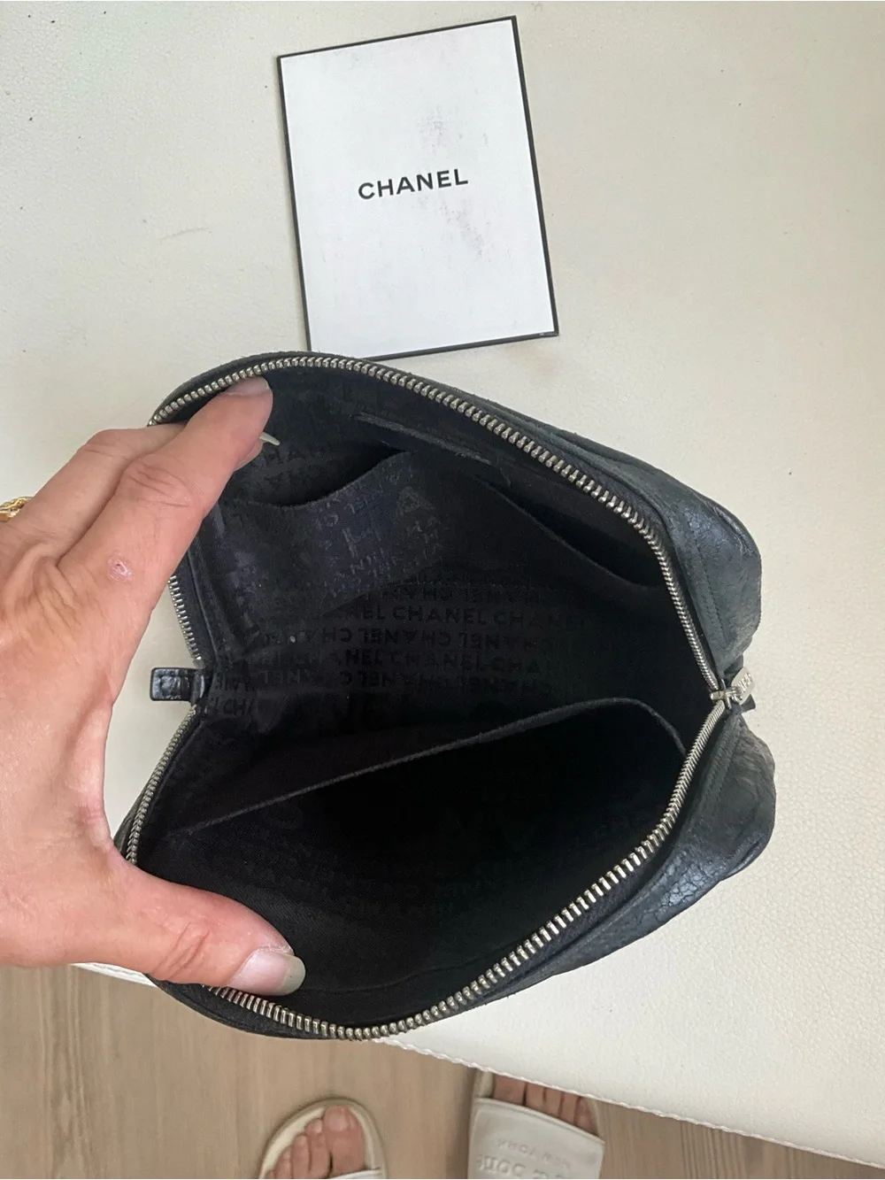 CHANEL Aged Calfskin Quilted Cambon Cosmetic Case Black